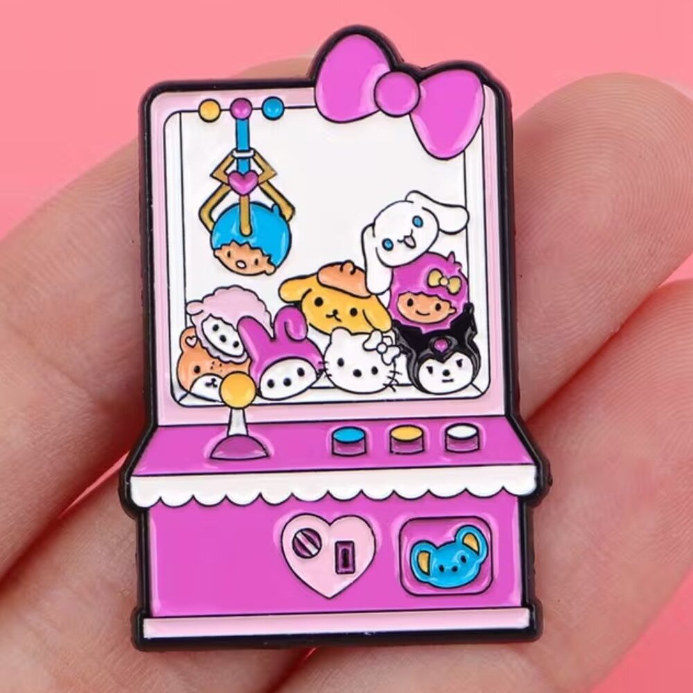 HELLO KITTY & Friends Claw Machine Enamel Lapel Pin Brooch (Hot Pink) NEW!